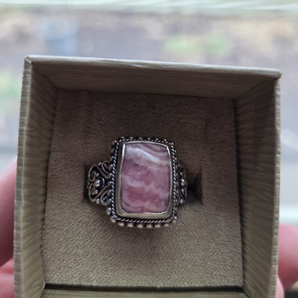 JTV Pink Rhodochrosite Marbled Stone Filigree Ring